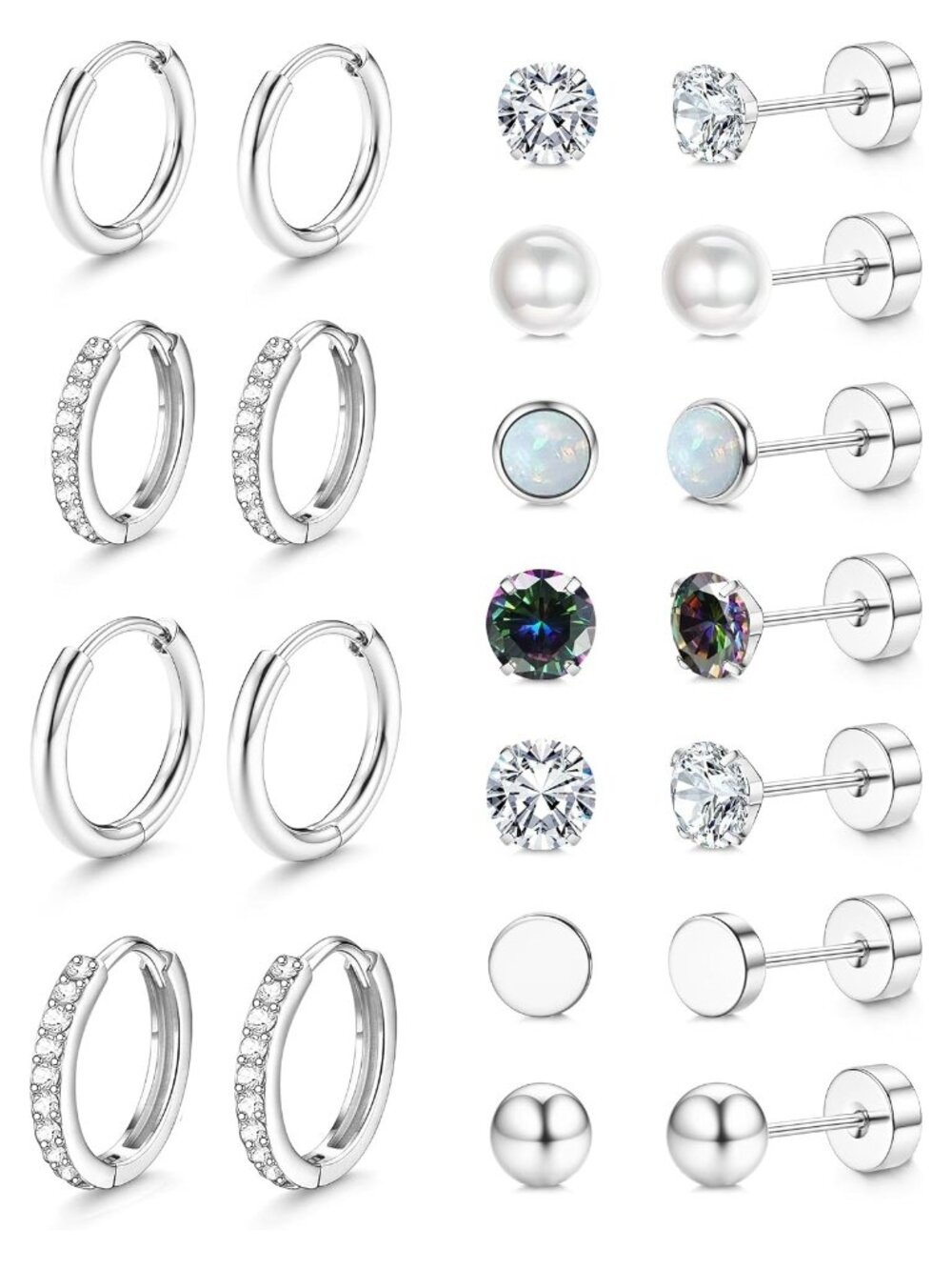 Hypoallergenic Flat Back Stud Hoop Earrings 316L Stainless Steel 925 Sterling